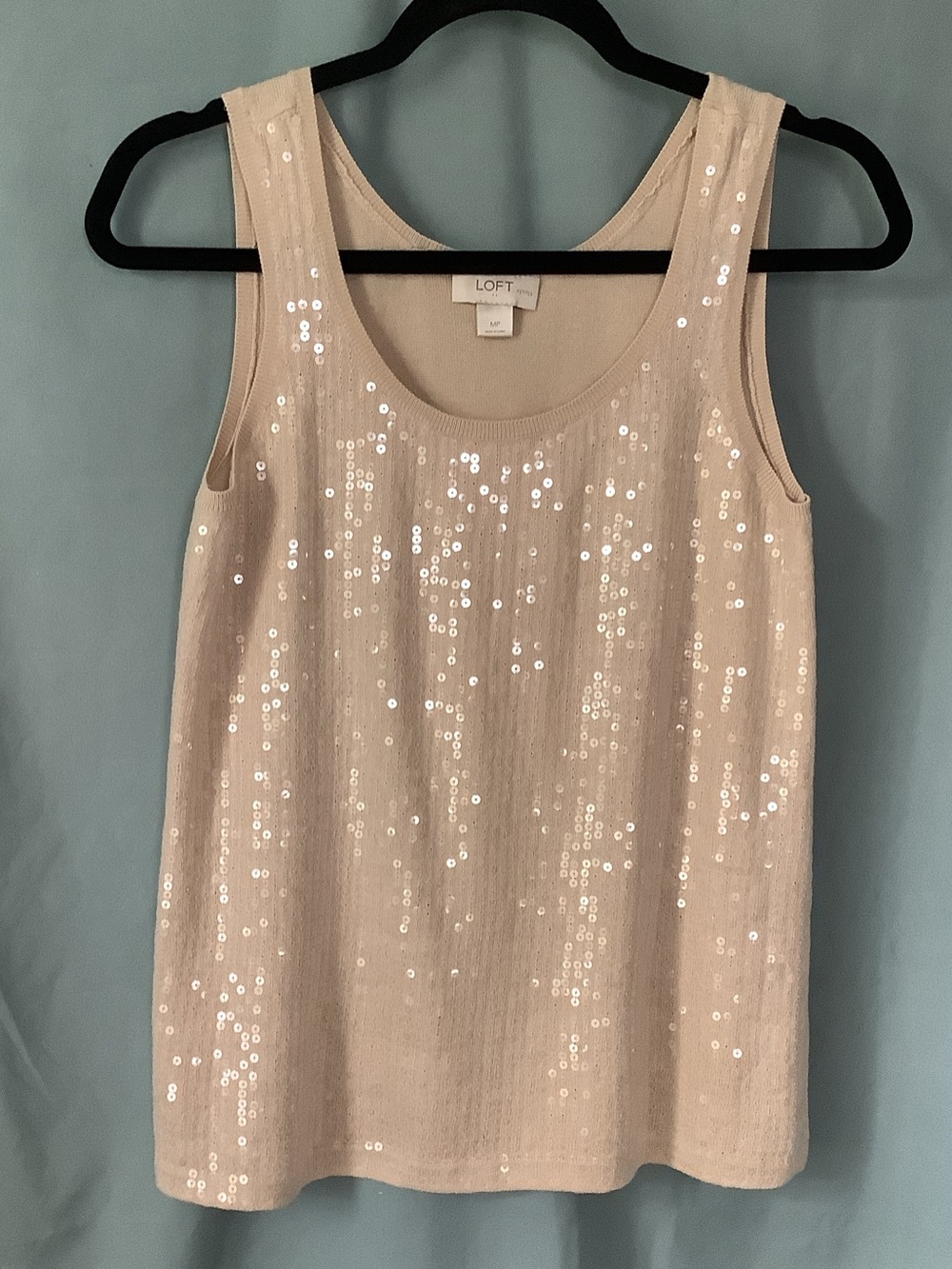 LOFT Cream Sequin Sleeveless Tank
